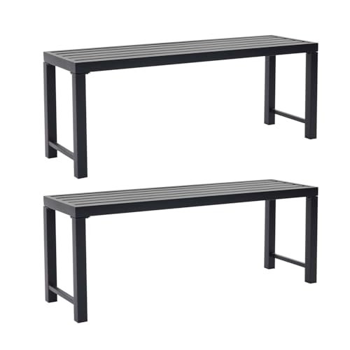 Stabrech Black Outdoor Backless Bench for Garden, Set of 2, Metal Outdoor Bench Weatherproof, Patio Benches for Outdoors, Benches Seat for Backyard, Porch, Plant Stand and Holder