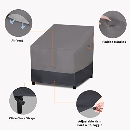 Easy-Going Outdoor Chair Cover Waterproof, Heavy Duty Patio Chair Cover, Windproof Outdoor Furniture Cover with Air Vent (2 Pack-35Wx38Dx31H inch, Gray/Dark Gray)