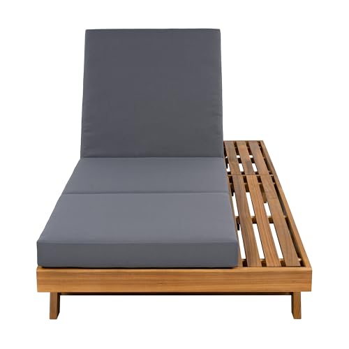 Christopher Knight Home Kayes Acacia Wood Chaise Lounge with 4'' Triple Folds Cushion, Outdoor 79'' Patio Recliner Chair with 4-Position Adjustable Backrest, Sun Lounger for Backyard, Teak+Dark Gray
