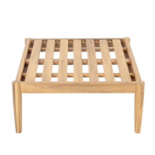 Christopher Knight Home Terassi Indoor/Outdoor Ottoman with Cushion, Acacia Wood Patio Ottoman, Outdoor Foot Stool for Patio Furniture Set, Versatile Stools for Balcony/Garden/Porch, Beige+Light Teak
