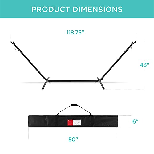 Best Choice Products Double Hammock with Steel Stand, Indoor Outdoor Brazilian-Style Cotton Bed w/Carrying Bag, 2-Person Capacity - Onyx