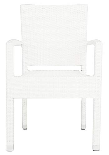 SAFAVIEH Outdoor - Kelda Set of 2 White Faux Wicker Arm Chairs, Stackable Patio Dining Chairs with Aluminum Frame, Fully Assembled Outdoor Seating (PAT4004D-SET2)