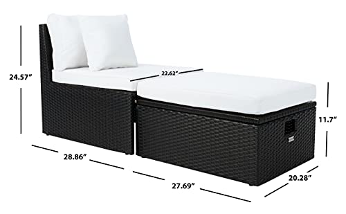 SAFAVIEH Outdoor - Pramla Settee and Ottoman Set - Black & Beige - Steel Frame with Cushion - Coastal Storage Design - Ideal for Patio, Deck, Porch, Backyard (PAT7515A)
