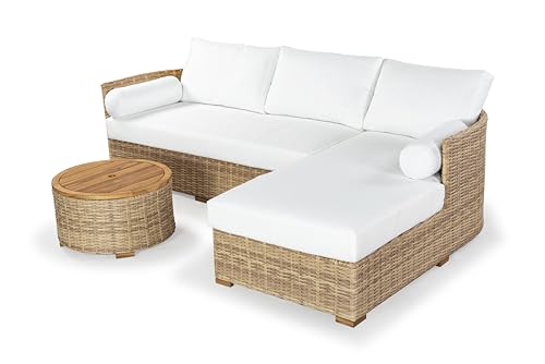 SAFAVIEH Couture Outdoor - Anguilla Round Wicker Coffee Table - Solid Wood and Aluminum - Coastal Woven Design - Ideal for Patio, Deck, Porch, Backyard, 25.6"W x 25.6"D x 13.8"H (CPT2103A)