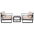 SAFAVIEH Outdoor Patio Furniture Collection – Fash Black & Taupe Cushion 3-Piece Living Set, Modern Outdoor Chairs & Slatted Square Table (PAT7552A)