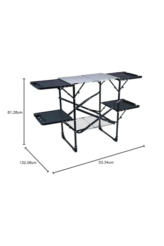 GCI OUTDOOR Slim-Fold Cook Station | Portable Folding Kitchen Table with a Heat Resistant Tabletop, 4 Side Tables & Storage Rack, Perfect for Picnics & Camping Trips