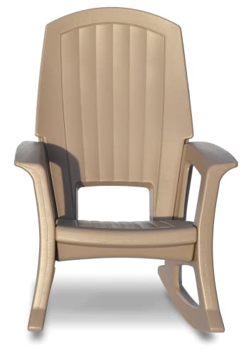 Semco Plastics Rockaway Heavy Duty Polyethylene All Weather Outdoor Rocking Chair with Backrest and Armrests for Porch, Deck and Patio, Taupe