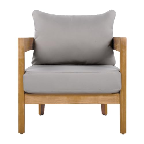 Christopher Knight Home Nadine Acacia Wood Club Chairs Set of 2, Outdoor Accent Chair, Tub Shape Design Armchair, Comfort Cushion Seating, Slat Open Back Reading Sofa for Balcony Garden, Teak+Gray