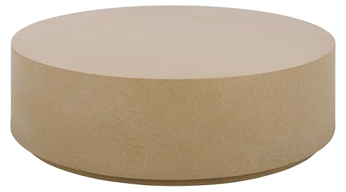 SAFAVIEH Outdoor - Tina Round Coffee Table - Beige - Fully Assembled - Weather Resistant - Ideal for Deck, Patio, Backyard, 35.4" W x 35.4" D x 10.6" H (PAT6210B)