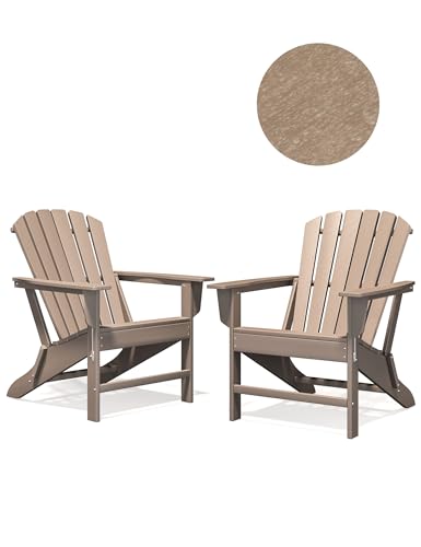 BUPPLEE Folding Adirondack Chair, 450 LBS Heavy Duty HDPE Poly Lumber Fire Pit Chair for Outside, All-Weather Resistant Plastic Adirondack Chairs for Patio, Garden, Deck & Backyard, Pale Ocre