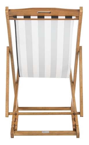 SAFAVIEH Outdoor - Loren Folding Sling Chair Set of 2 - Brown & Black Stripe - Solid Wood - Portable Bistro Design - Ideal for Patio, Deck, Poolside, Backyard, 24" W x 43" D x 25" H (PAT7040C-SET2)