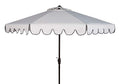 SAFAVIEH Outdoor - Venice 9-Foot Crank Patio Umbrella - Ivory & Black Canopy - Brown Aluminum Pole - Single Scallop Trim Design - Ideal for Patio, Deck, Poolside, Backyard (PAT8010E)