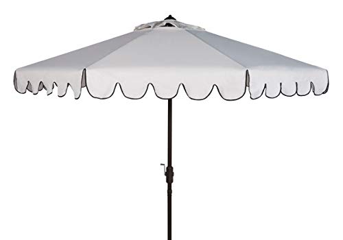 SAFAVIEH Outdoor - Venice 9-Foot Crank Patio Umbrella - Ivory & Black Canopy - Brown Aluminum Pole - Single Scallop Trim Design - Ideal for Patio, Deck, Poolside, Backyard (PAT8010E)