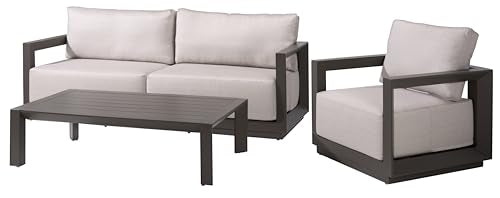 SAFAVIEH Couture Outdoor Patio Furniture Collection - Donaldo Accent Chair, Dark Grey Aluminum Frame with Beige Cushions, Fully Assembled (CPT4010A)