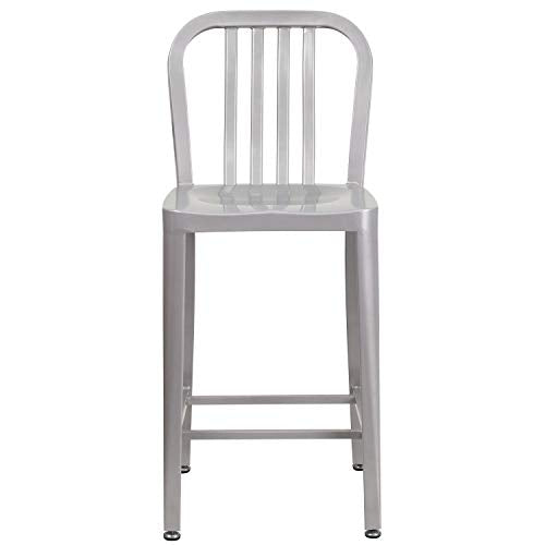 Flash Furniture Gael Commercial Grade 2 Pack 24" High Silver Metal Indoor-Outdoor Counter Height Stool with Vertical Slat Back
