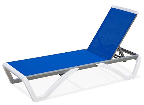 Domi Chaise Lounge Outdoor, Patio Lounge Chair with Aluminum Frame, All Weather Pool Lounge Chair for Deck Lawn Backyard, Blue Textilene