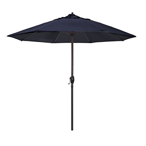California Umbrella 12-Year Protection 9-Ft Outdoor Patio Umbrella, Sunbrella Fade-Resistant Acrylic Fabric, Auto Tilt and Crank, Heavy-Duty Aluminum Frame/ Reinforced Ribs, Bronze Pole,Navy