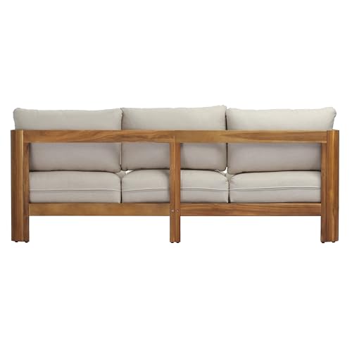 Christopher Knight Home Daria Acacia Wood Outdoor 3 Seater Sofa with Cushion, Solid Wood Patio Sofa with Removable Cushion, Comfy Lounge Sofa for Patio Furniture Set, Teak+Beige