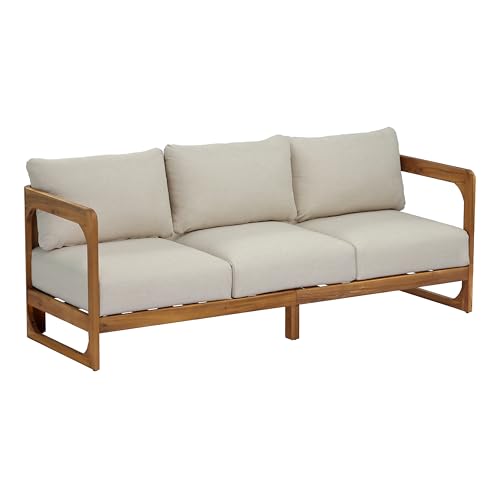 Christopher Knight Home Daria Acacia Wood Outdoor 3 Seater Sofa with Cushion, Solid Wood Patio Sofa with Removable Cushion, Comfy Lounge Sofa for Patio Furniture Set, Teak+Beige