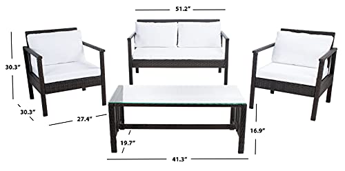 Safavieh Outdoor Collection Garnen Wicker Cushion 4-Piece Living Set PAT7714C, Brown/White