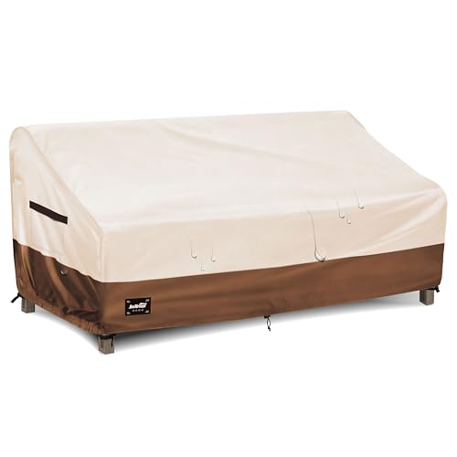 JinHrtoyi 3-Seater Outdoor Couch Cover, 76Wx32Dx31H inches Outdoor Furniture Covers Waterproof,100% Waterproof Heavy Duty Patio Furniture Covers,Beige&Brown Modern Style Outdoor Sofa Cover