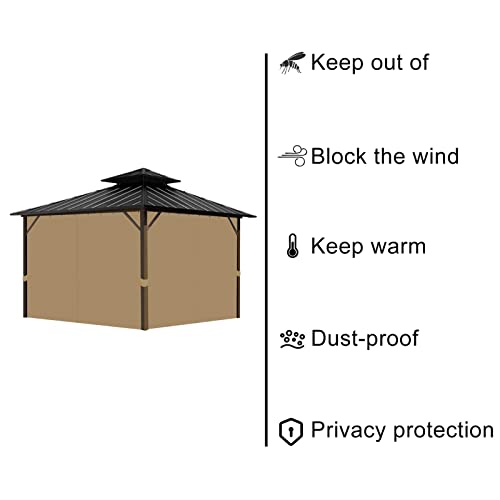 Tngan Gazebo Universal Replacement Privacy Curtain, 10'X12' Waterproof Outdoor Sidewall with Zipper for Patio, Garden and Backyard (4-Panels, Brown)
