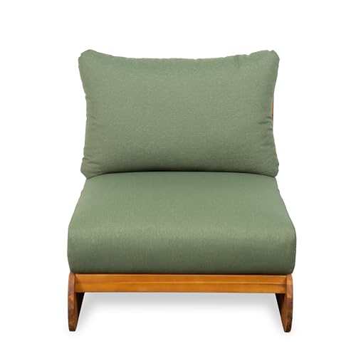 Christopher Knight Home Poppy Outdoor Club Chair with Water Resistant, Acacia Wood Lounge Chair Outdoor, Patio Low Profile Accent Chair, Comfy Reading Chair for Garden Backyard, Teak + Green
