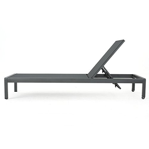 Christopher Knight Home Cape Coral Outdoor Aluminum Chaise Lounges with Mesh Seat, 2-Pcs Set, Grey / Dark Grey