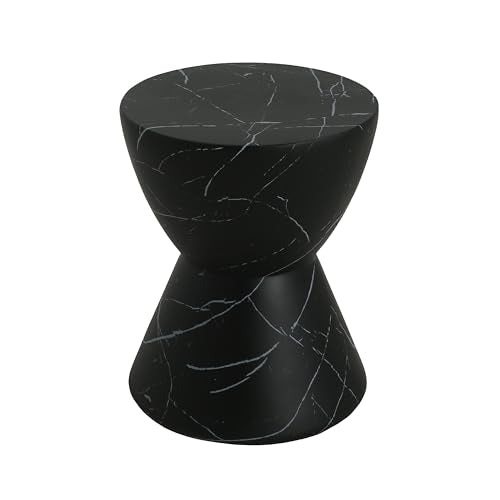 Christopher Knight Home Outdoor Side Table,Hourglass Shape Side Table,Patio Garden Stool Coffee End Table,Decorative Garden Stool for Patio,or Balcony,Lightweight Concrete Material,Black Marble