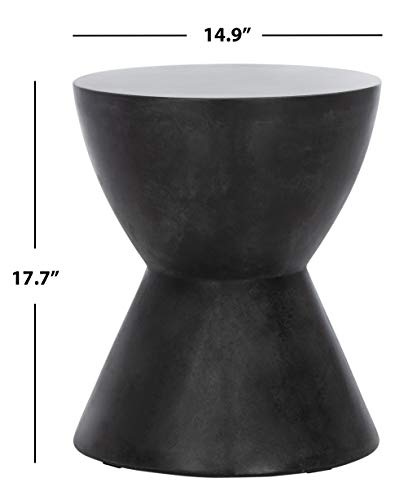 SAFAVIEH Outdoor - Athena Accent Stool - Black Concrete - Sculptural Drum Design - Ideal for Living Room, Patio, Deck, Sunroom, 14.9" W x 14.9" D x 17.7" H (VNN1011C)