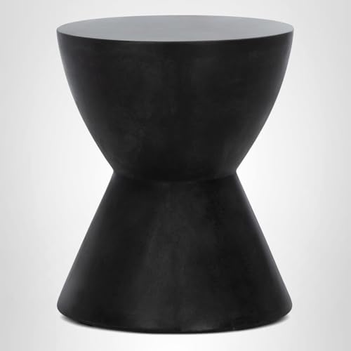 SAFAVIEH Outdoor - Athena Accent Stool - Black Concrete - Sculptural Drum Design - Ideal for Living Room, Patio, Deck, Sunroom, 14.9" W x 14.9" D x 17.7" H (VNN1011C)