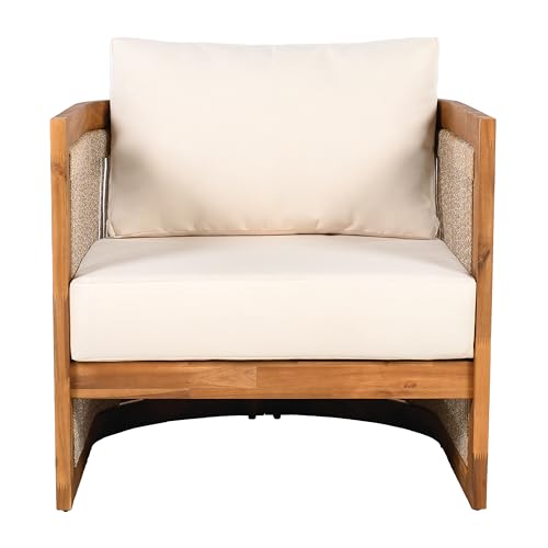 Christopher Knight Home Nesbit 8-Seater Patio Furniture Set with Removable Cushion, 8 Piece Outdoor Acacia Wood Conversation Set, Wooden Outdoor Sectional Sofa Set with Coffee Table, Beige