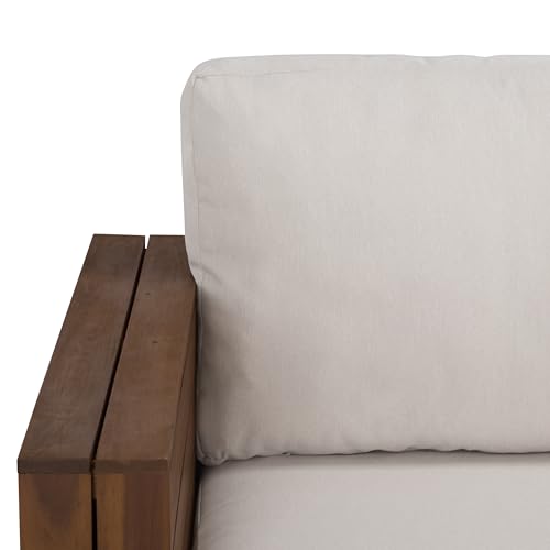 SAFAVIEH Outdoor Patio Furniture Collection - Napoli Teak Brown & Cream Solid Wood 4-Piece Sectional Sofa Set with Coffee Table, Durable Cushions, Modern Outdoor Seating (PAT6806A)