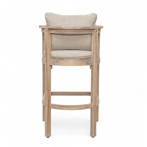 Christopher Knight Home Kuart Acacia Wood Outdoor Bar Stool Set of 4 with Cushion, Patio Armchair Set for Bar Table, Wooden Patio Counter Height Bar Stool with Footrest, Natural Washed+Beige