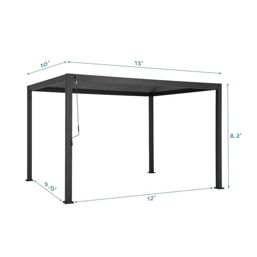Mirador 111S Round Louvered Pergola Gazebo, 10Ft x 13Ft, Full Aluminum Frame, Adjustable Roof, Outdoor, Durable, Charcoal
