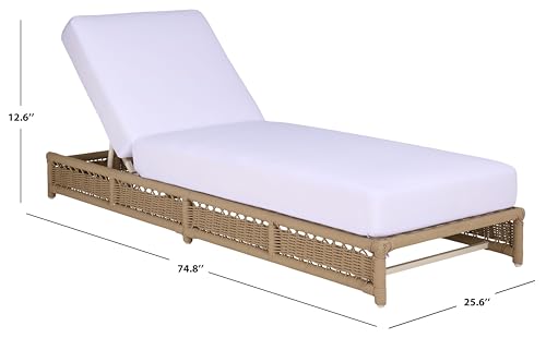 SAFAVIEH Outdoor Patio Furniture Collection – Callan Tan Rope & White Cushion Lounger, Fully Assembled Outdoor Chaise, Modern Low-Profile Design (PAT7546A)