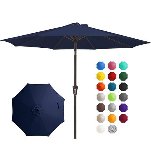 JEAREY 10FT Outdoor Patio Umbrella Outdoor Table Umbrella with Push Button Tilt and Crank, Market Umbrella 8 Sturdy Ribs UV Protection Waterproof for Pool, Garden (Navy)