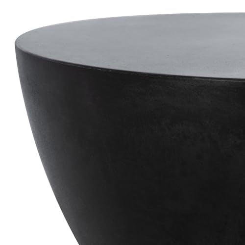 SAFAVIEH Outdoor - Athena Accent Stool - Black Concrete - Sculptural Drum Design - Ideal for Living Room, Patio, Deck, Sunroom, 14.9" W x 14.9" D x 17.7" H (VNN1011C)