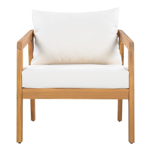 Christopher Knight Home Sures Acacia Wood Club Chair and Coffee Table Set, 3 Piece Patio Bistro Set, Solid Wood Outdoor Patio Furniture Set with Center Table, Natural+Beige