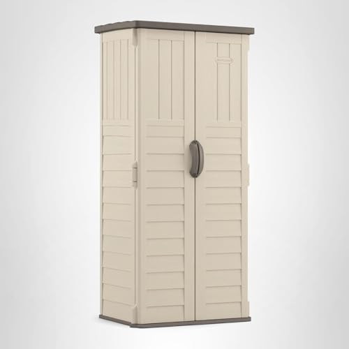 Suncast Vertical Outdoor Storage Shed with All-Weather Construction, Vanilla