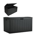 Suncast 134-Gal. Resin Extra-Large Outdoor Patio Deck Box with Pad-Lockable Lid, Modern Outdoor Patio Bench/Storage Box for Cushions, Garden Tools, and More, Iron Ore