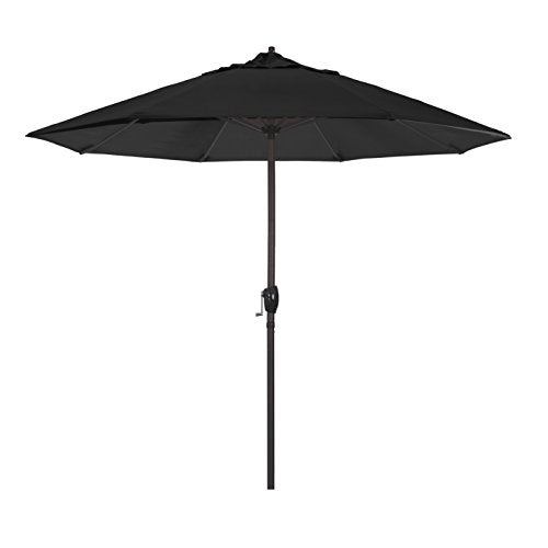 California Umbrella 9' Round Aluminum Outdoor Deck, Pool or Patio Umbrella, Crank Lift, Auto Tilt, Bronze Pole, Black Olefin