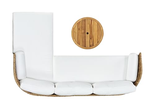 SAFAVIEH Couture Outdoor - Anguilla Round Wicker Coffee Table - Solid Wood and Aluminum - Coastal Woven Design - Ideal for Patio, Deck, Porch, Backyard, 25.6"W x 25.6"D x 13.8"H (CPT2103A)