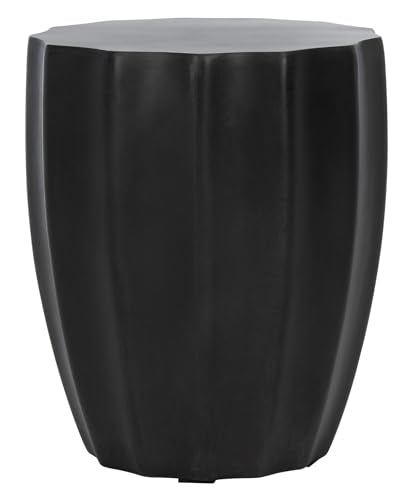 SAFAVIEH Outdoor - Jaslyn Accent Stool - Black Concrete - Modern Sculptural Drum Design - Ideal for Living Room, Patio, Deck, Sunroom, 15.3" W x 15.3" D x 17.7" H (VNN1010C)