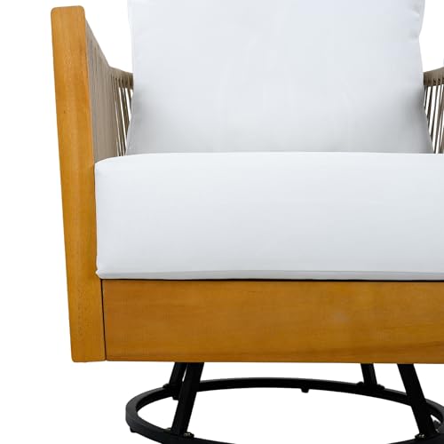 Christopher Knight Home Outdoor Swivel Rocking Chair Set of 2 with Cushion & Cross Base Side Table, Acacia Wood Patio Swivel Rocker Chair Set 360 Degree Porch Chairs for Backyard Balcony, Natural/Teak