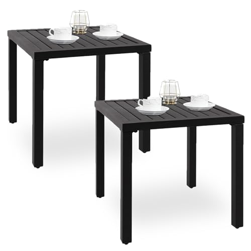 PHI VILLA Outdoor Patio Side Table Set of 2, 19" Small Black Metal Square End Table, Outside Coffee Bistro Table for Porch, Deck, Balcony, Indoor