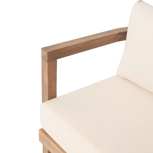 Christopher Knight Home Orion Set of 2 Outdoor Acacia Wood Club Chair with Tub Shape and Slat Panel, Patio Armchair, Water-Repellent Thick Cushion Seating for Garden Backyard Balcony, Brown Wash+Beige
