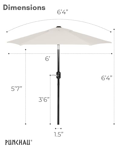 Punchau 6 Ft Outdoor Patio Umbrella - Outdoor Umbrella for Patio, Pool, Table, Garden, Deck, & Beach - Easy Open/Close Crank and Push Button Tilt Adjustment - Beige Market Umbrellas
