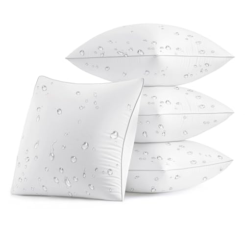 MIULEE Pack of 4 18x18 Outdoor Pillow Inserts, Waterproof Decorative Square Throw Pillow Inserts for Patio Sofa Garden Porch Couch