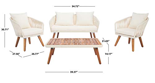 SAFAVIEH Outdoor Collection Ransin Beige/Beige/Natural Solid Wood 4-Piece Conversation Patio Set